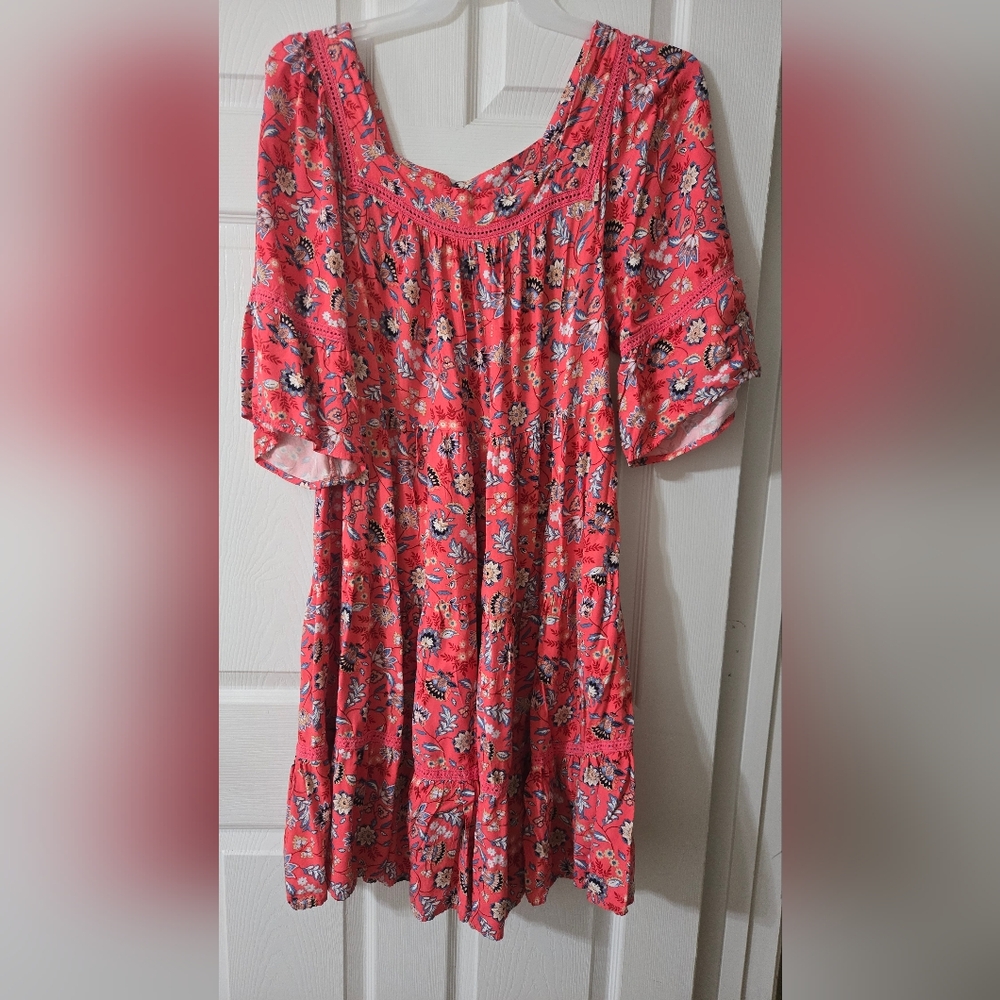 Cato Vibrant Red Floral Midi Dress